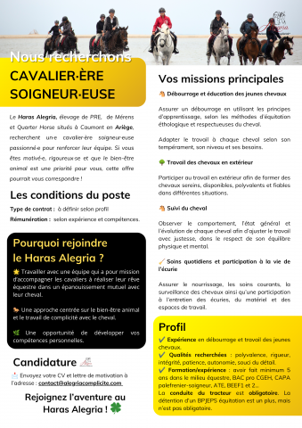 Jinete, Otro - Otro contrato Tiempo completo - Ari&egrave;ge Francia