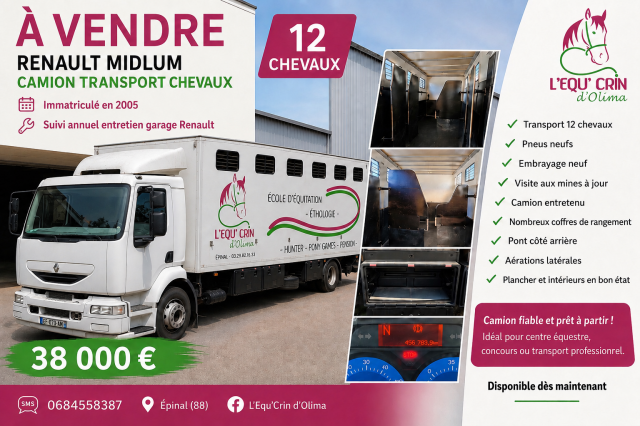 Cami&oacute;n para caballos Renault MIDLIUM 2005 De segunda mano